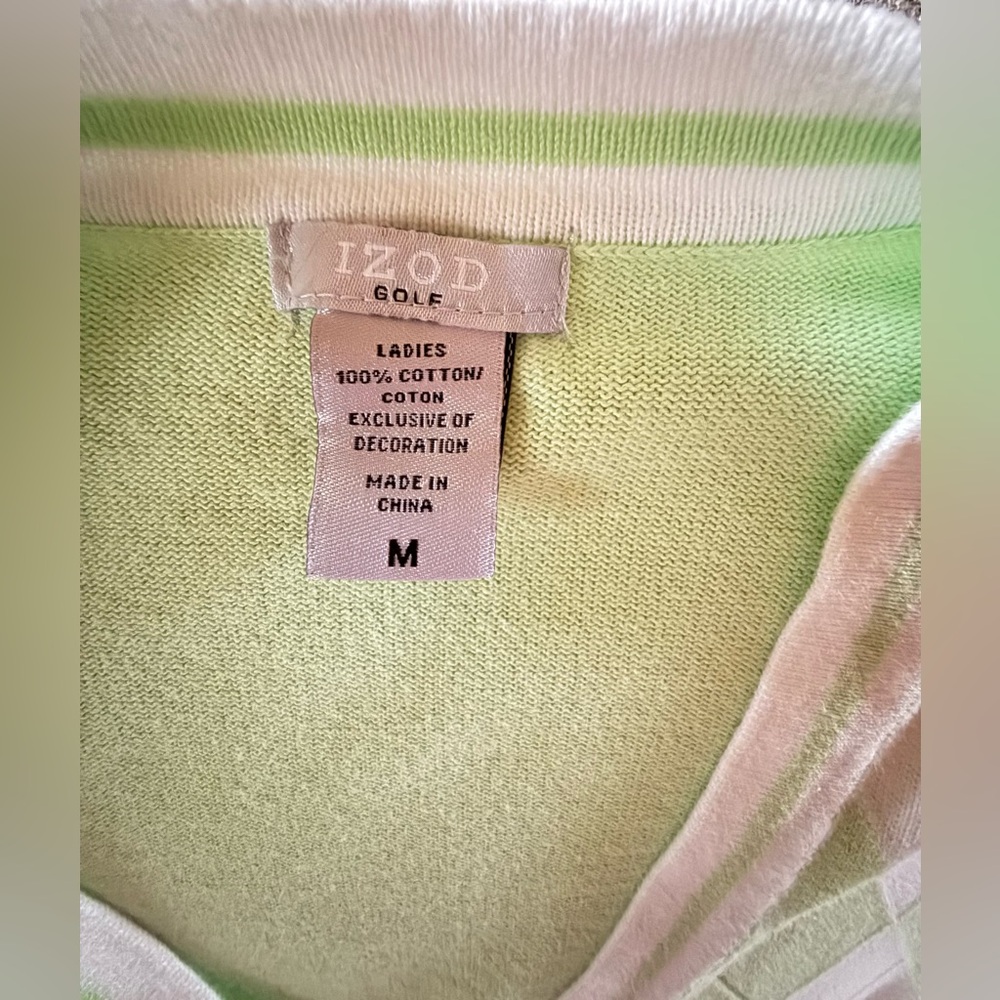 Izod Women's Argyle Cardigan Sweater - Green and White - Picture 2 of 6